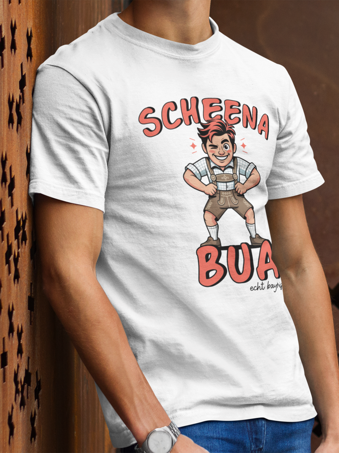 Scheena Bua – Witziges bayerisches Funshirt für Männer mit Schmäh – T-Shirt